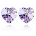 Purple Crystal Heart Stud Earrings