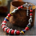 Bracelet with Red Stone Beads and Tibetan Silver