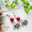 Earrings with Red Turquoise and Silver Elephant