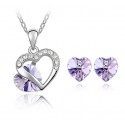 Jewelry Set Earrings and Necklace with Crystal Heart