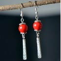Vintage Silver Earrings with Blue or Red Stone