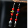 Pendientes con Coral rojo, Conchas y Pez