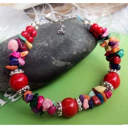 Pulsera de Piedras multicolor y Coral rojo