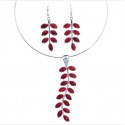 Jewelry Set Necklace and Earrings with Red Leaves