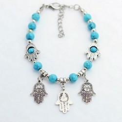 Natural Turquoise beads bracelet with Fatima Hands