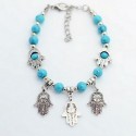 Turquoise Beads Bracelet with Fatima Hands Pendants
