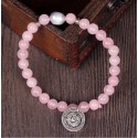 Natural Rose Quartz Bracelet with Tibetan Silver Pendant