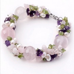 Rose Quartz, Pearls and Amethyst Stone Beads bracelet