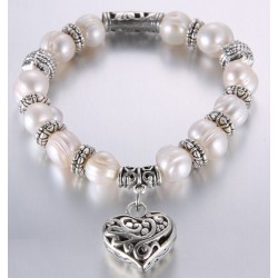 Natural Pearl bracelet with Tibetan silver charms