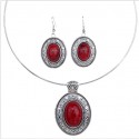 Silver Color Jewelry Set with Oval Stones