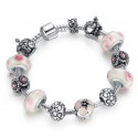925 Silver Charm Bracelet with Pink Beads