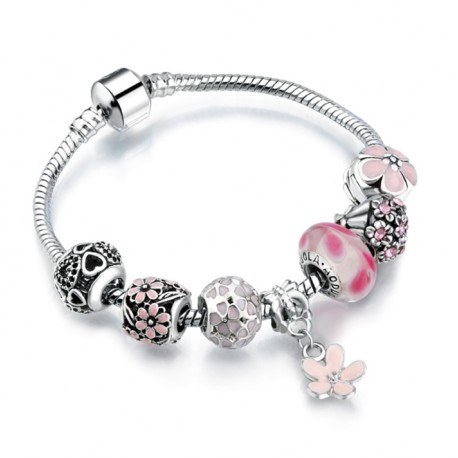 European Charms bracelet with Flower pendant