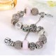 European Charms Bracelet with pink and white Crystal Beads