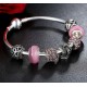 European style bracelet with silver charms and Pink Murano Glass Ball