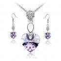 Necklace and Earrings Set with Purple Crystal Heart