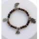 Elastic Tiger Eye stone bracelet with Tibetan silver charms