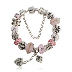 Pulsera con charms rosas y corazones "MADE WITH LOVE"