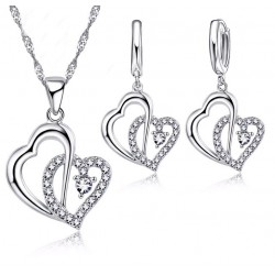 Double Heart Necklace and Earrings set