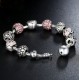  Pulsera con charms con cristales rosas y corazón "Amour-Love-Amor"