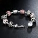 Bracelet with Love and Pink Flower Charms