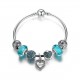 Silver Plated Heart Pendant Bracelet with Blue Beads