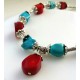 Turquoise and Red Coral Necklace with Tibet silver