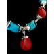 Turquoise and Red Coral Necklace with Tibet silver