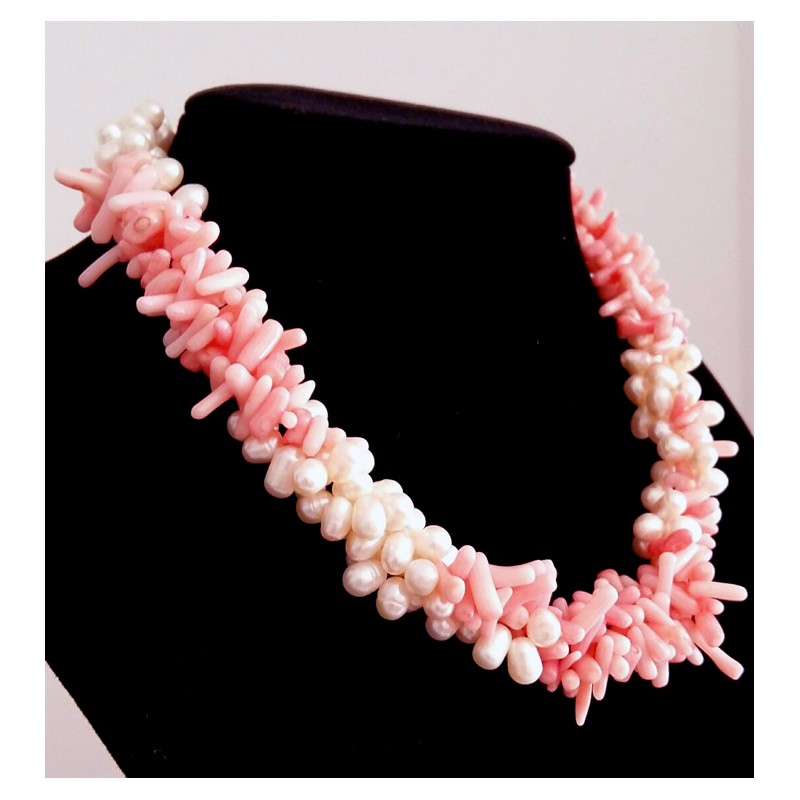 freshwater pearl and pink coral necklace