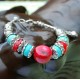 Tibetan Silver Bracelet with natural Turquoise Red Coral Bead