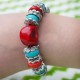 Tibetan Silver Bracelet with natural Turquoise Red Coral Bead