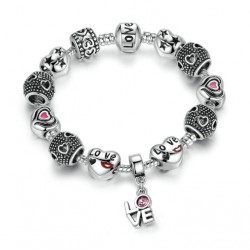 European Pink Charm Bracelet with Pendant LOVE