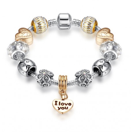 I LOVE YOU & Valentine Heart Beads European Style Blacelet