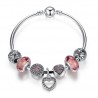 Pulsera rígida con cristal rosa Murano y colgante Corazón