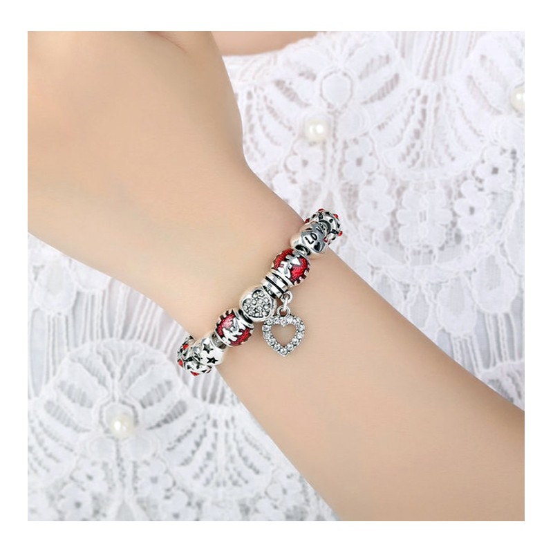 Heart Charm Bracelet - Red Heart Bracelet - Valentine Day Gift for Wife -  Glass Beaded Bracelet - Handmade Beaded Bracelets for Women --Fiona -  BR2257A