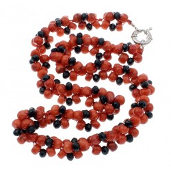 Collar con Coral Rojo auténtica con cristales negras