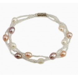Natural fresh-water Pearl Bracelet with Glass Beads