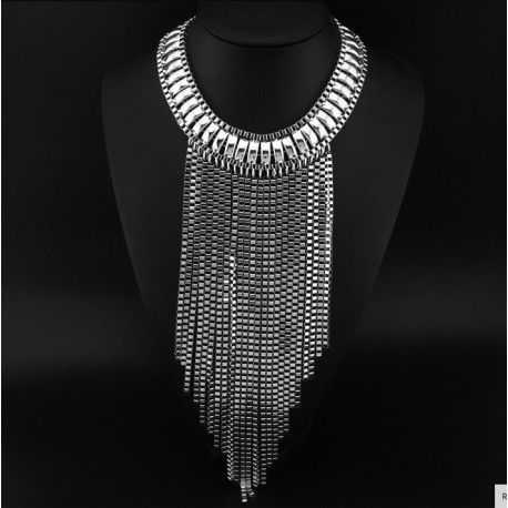 Maxi Tassels Necklace Silver Cascade