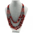Natural Coral Necklace, with Black Crystal Beads in Three Layers