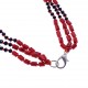 Natural Coral Necklace, with Black Crystal Beads in Three Layers