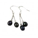 Black Freshwater Pearl Earrings with Two Pearls