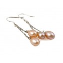 Freshwater Pearl Earrings with Two Pearls Champagne Rose