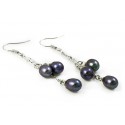 Black Freshwater Pearl Earrings with Three Pearls