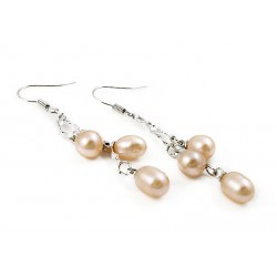Freshwater Pearl Earrings with Three Pearls Champagne Rosé