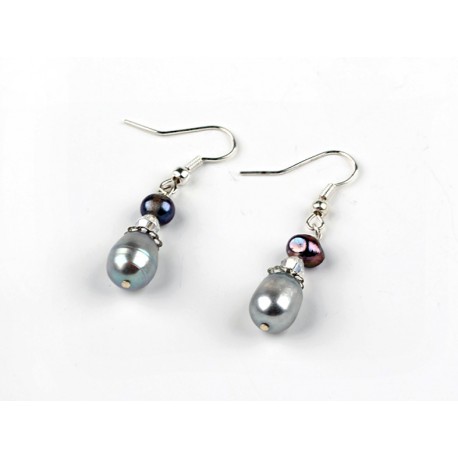 Gray Freshwater Pearl Crystal Earrings
