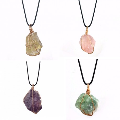 Irregular natural Stone Wire Wrapped Pendant Necklace