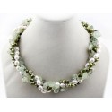 Multi Strands White And Green Freshwater Pearl And Green Rutilated Quartz Twisted Necklace