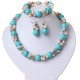 Conjunto Collar, Pulsera y Pendientes con turquesa y perlas