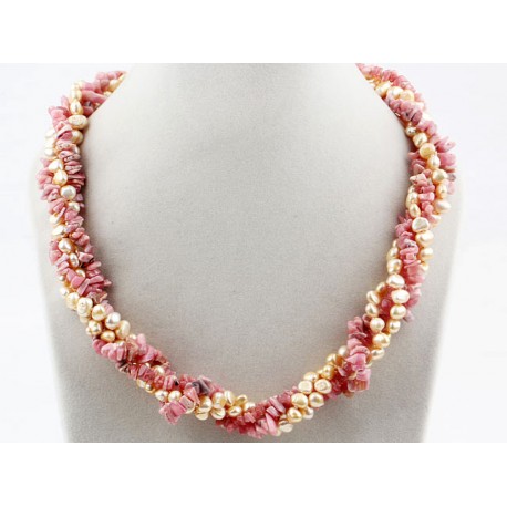 Freshwater Pearl And Rhodonite Twisted Necklace
