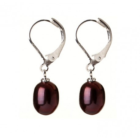 Elegant Natural Drop Shape Dark Purple Freshwater Pearl Earrings