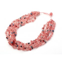 Multi Strand Pearl And Cherry Quartz Necklace